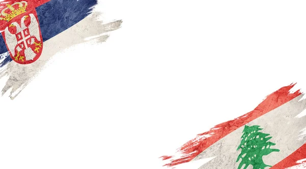 白色背景下的塞尔维亚和黎巴嫩国旗 — 图库照片